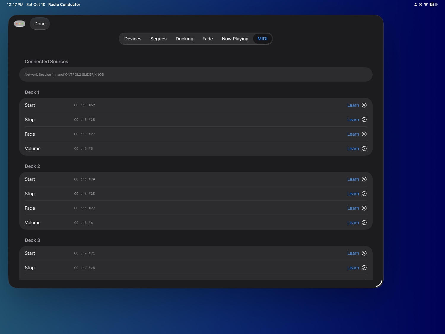 MIDI settings on iPad